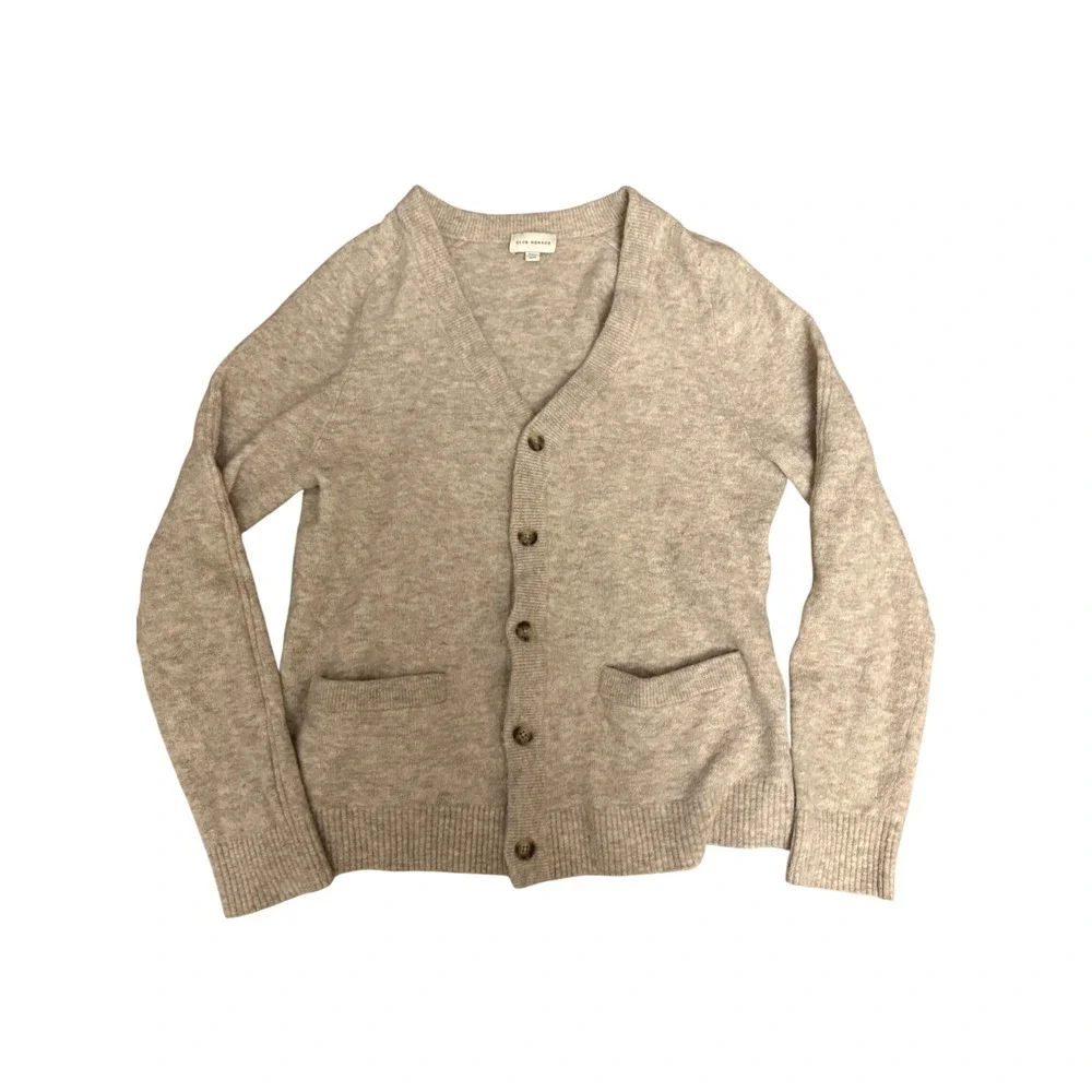 Club Monaco Mens Merino Wool Blend V Neck Cardigan Sweater Oatmeal Beige